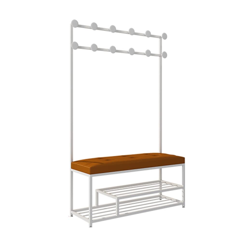 4-in-1 Hall Tree Entryway Organizer - Coat Rack, Shoe Bench with 2-Tier Storage Shelves & Hooks - Multifunctional Iron Art Storage Shelf for Living Room, Bathroom, Bedroom (White, 60x35x175cm) - Perfect for Small Spaces & Home Organization