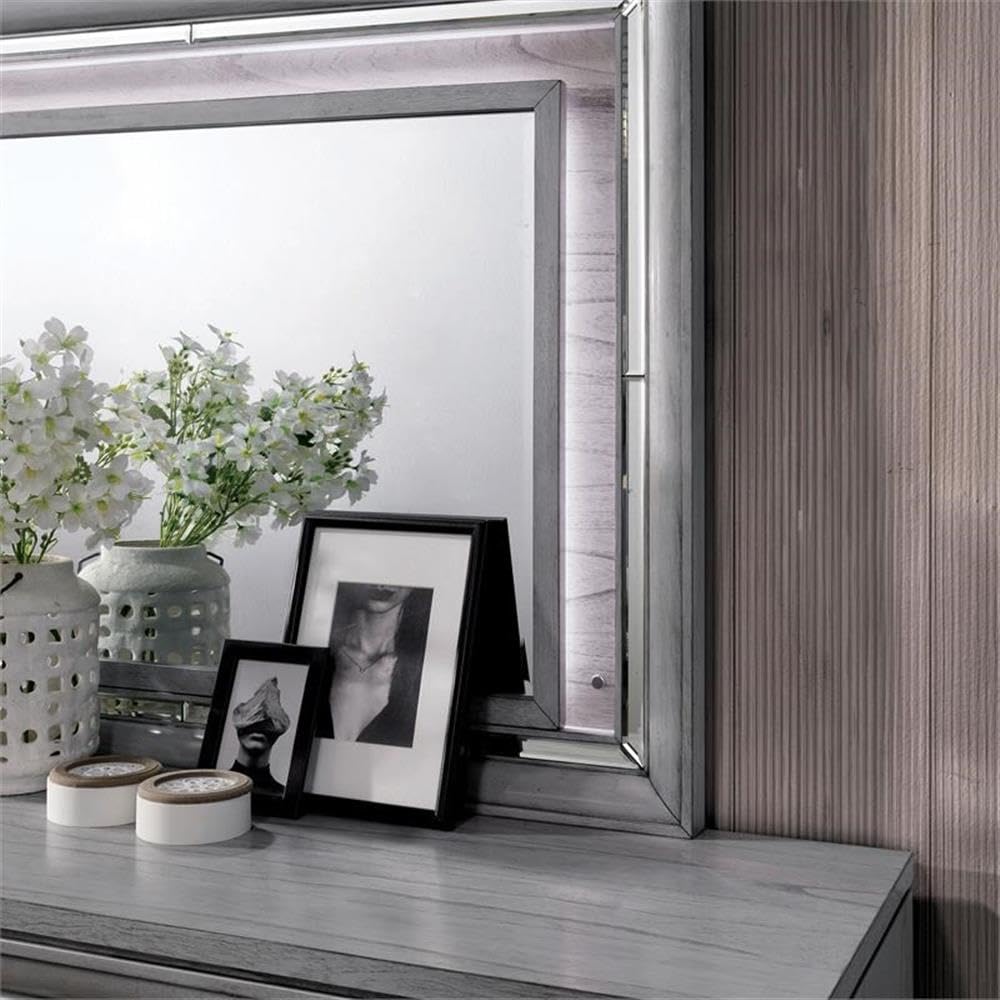 Furniture of America Hariston 2-Piece Wood Dresser with Mirror Set in Light Gray - Modern Bedroom Furniture for Home Organization & Decor