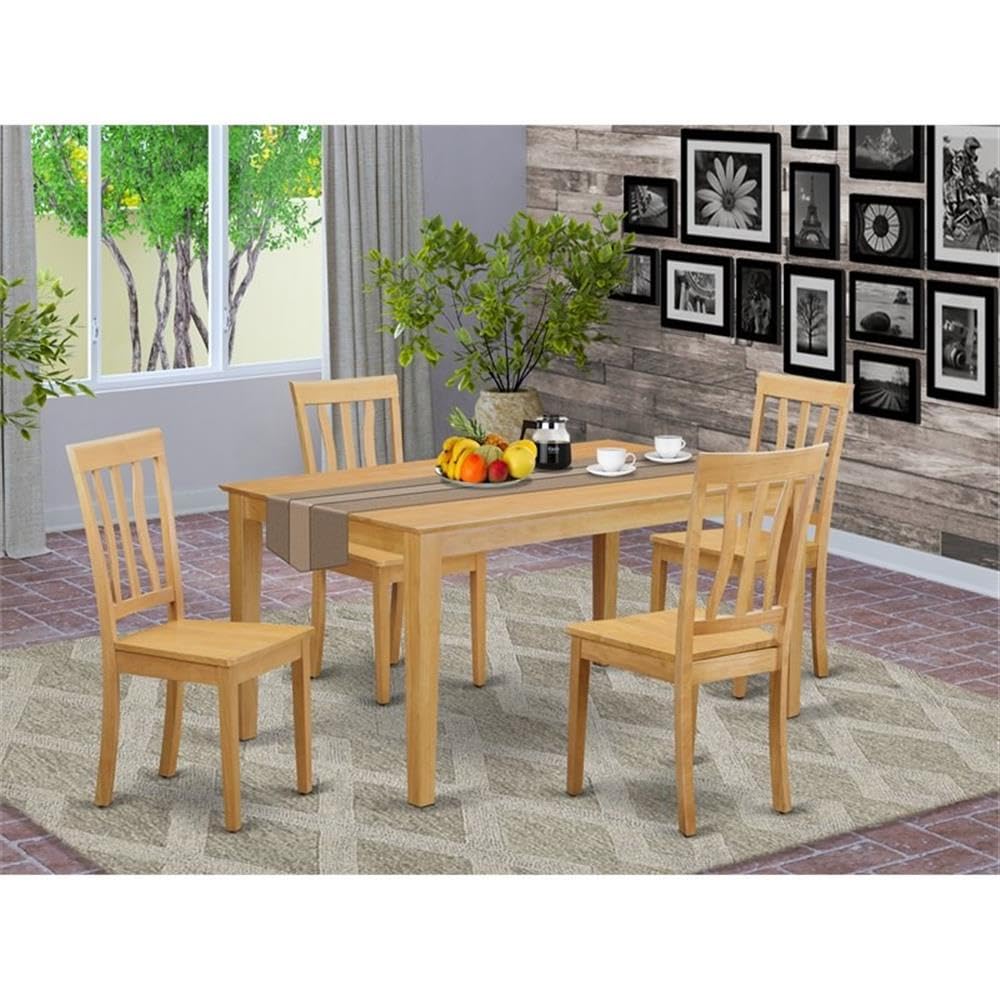 Pemberly Row 5-Piece Wooden Dining Set - Oak Farmhouse Kitchen Table with 4 Chairs for Small Spaces | Perfect for Breakfast Nooks, Cozy Meals & Compact Dining Rooms