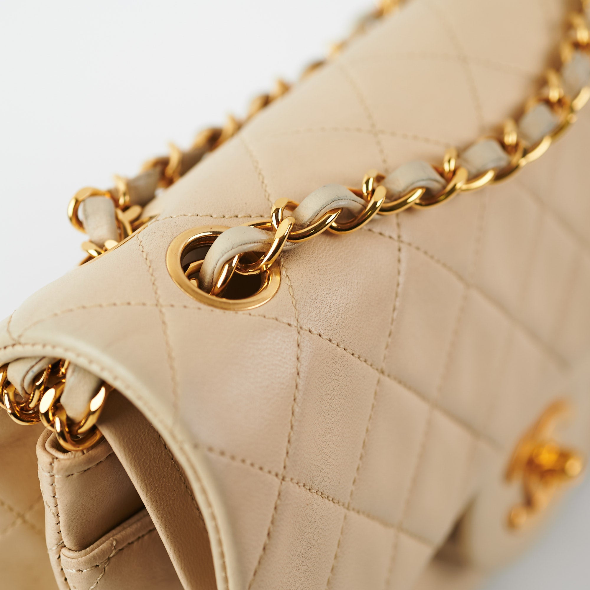 Vintage Chanel Small Double Flap Bag in Beige Lambskin Leather - Perfect for Date Night & Special Occasions