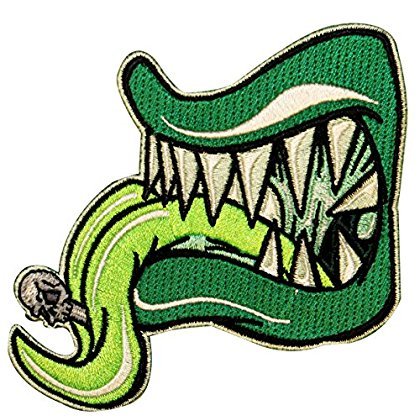 Horror Embroidered Iron-On Patch - Green Tongue Monster Mouth Teeth Design for DIY Costumes & Halloween Outfits | Perfect for Jackets, Bags & Accessories