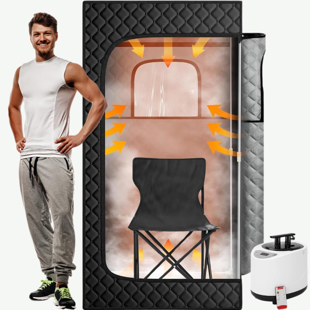 ONERVA™ Portable Steam Sauna for Home - 3L Steamer, 130°F Heat, Remote Control & Folding Chair (Black) | Personal Spa Tent for Relaxation, Detox & Weight Loss | Perfect for Home Use, Yoga & Post-Workout Recovery
