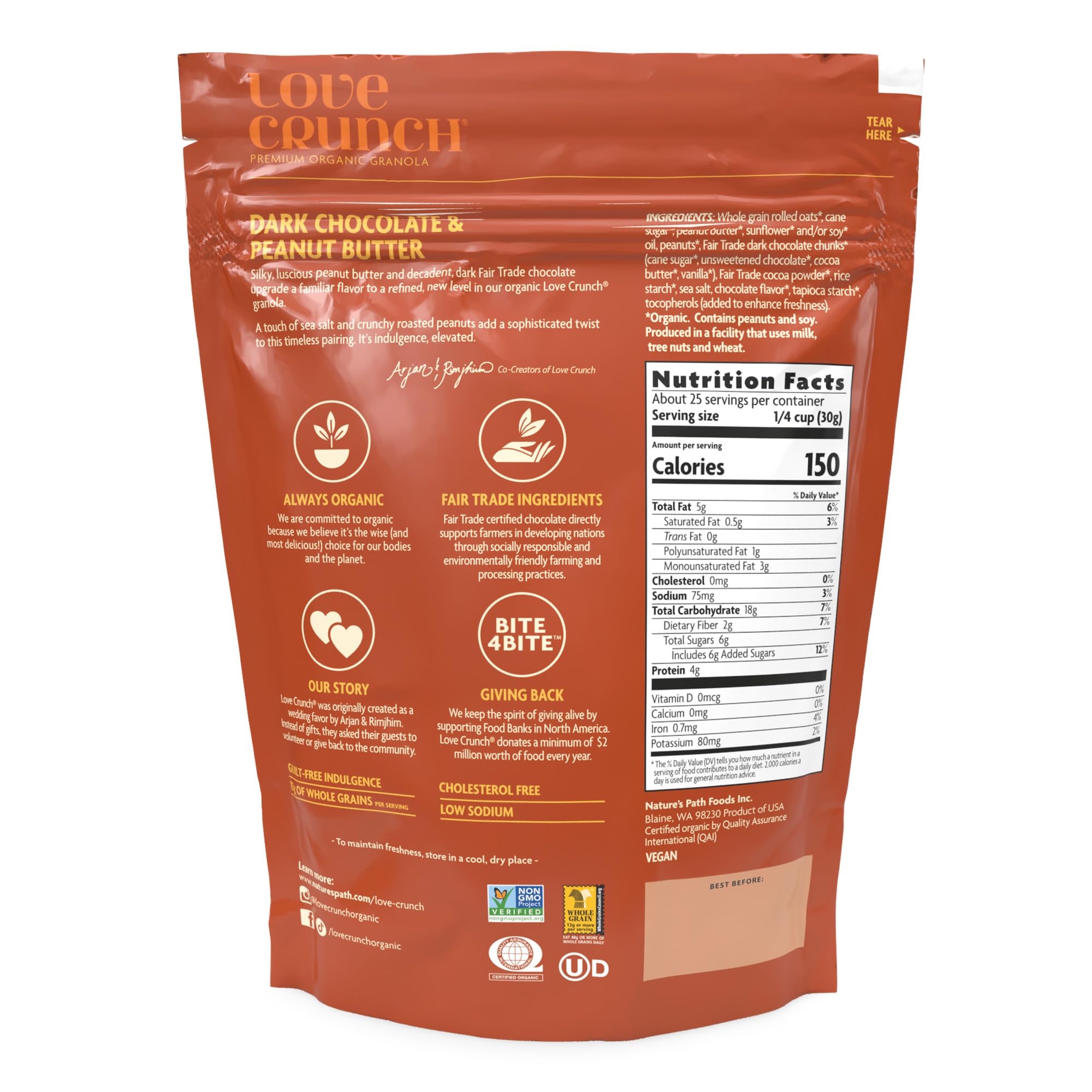 Nature's Path Love Crunch Organic Dark Chocolate & Peanut Butter Granola - 26.4oz Value Pack | Non-GMO, Fair Trade Certified | Perfect for Breakfast, Snacks & Baking