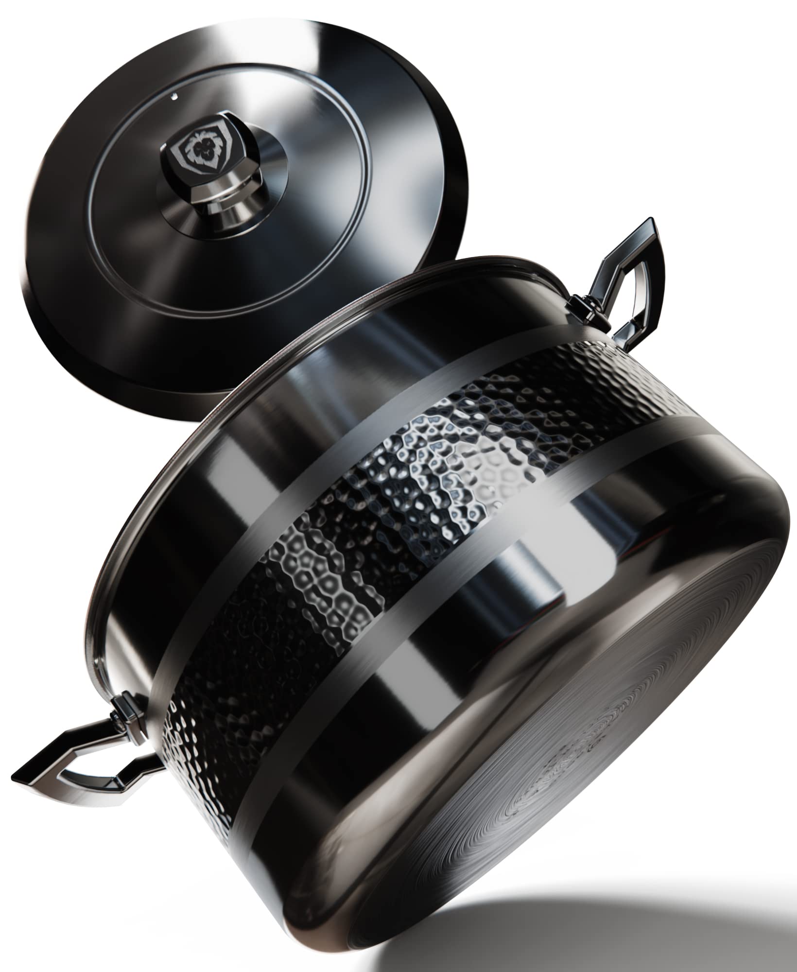 Premium DALSTRONG 8 Quart Stock Pot - 5-Ply Copper Core Cookware with Lid - Hammered Finish Dutch Oven for Soups, Stews & Pasta - Professional Kitchen & Home Cooking Essential - Avalon Series Black Pots & Pans Set with Pot Protector