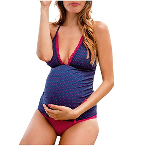 Pregnancy Maternity Swimsuit for Women - One Piece Suspender Dot Print Swimwear for Expecting Moms | Perfect for Beach, Pool & Maternity Photos