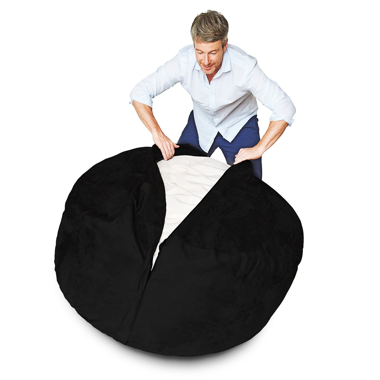 Luxury Microsuede Bean Bag Cover - 6-Foot Machine Washable Replacement Outer Shell with Black Inlay | Perfect for Living Room, Game Room & Dorm Decor