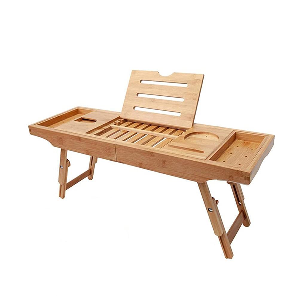 Handmade Adjustable Bamboo Bathtub Tray - 75cm Non-Retractable Bath Caddy with Towel Holder for Skin Care Products, Phone & iPad - Perfect for Bathroom, Spa, Hotel (Grey) | Relaxing Bath Time, Reading & Entertainment Companion