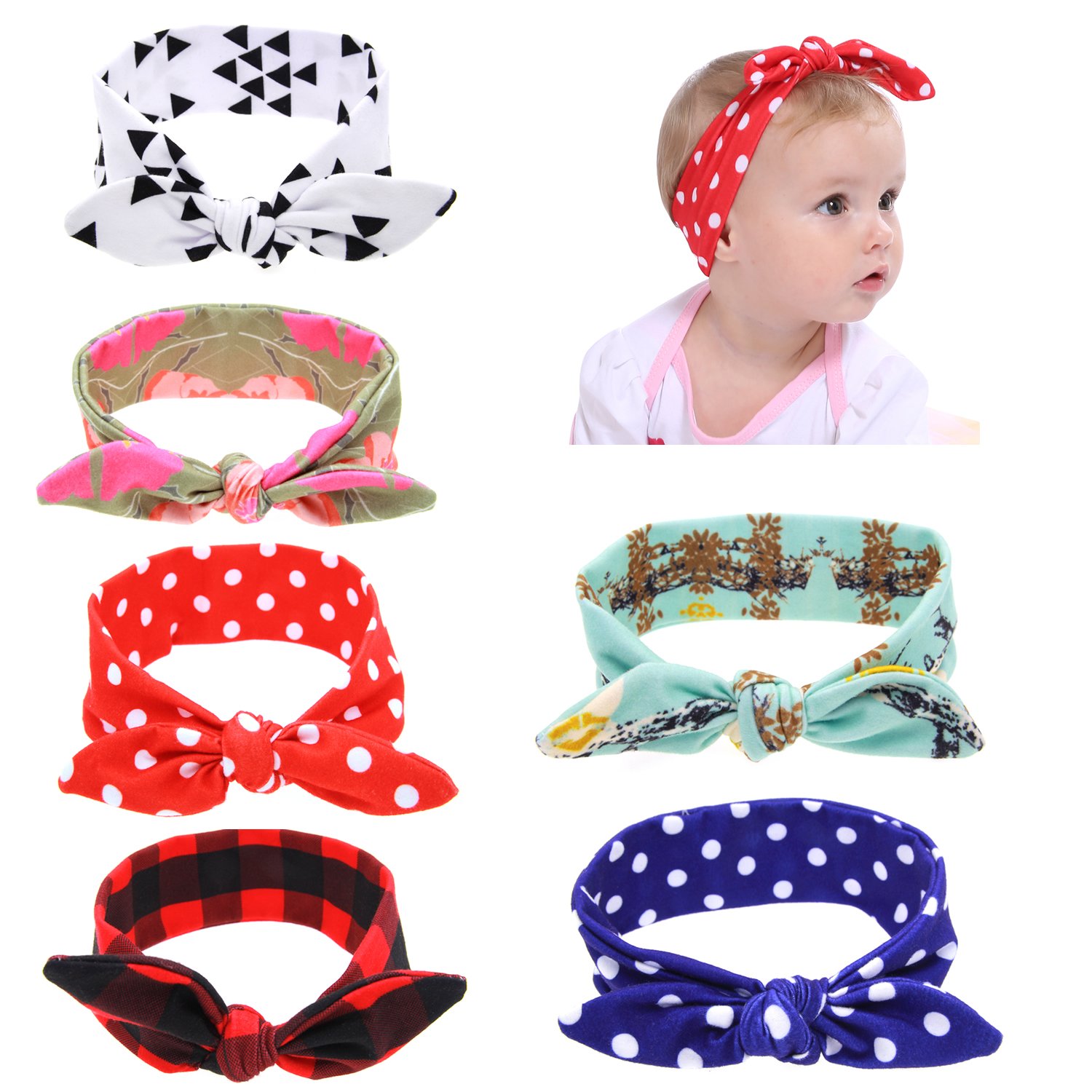 6pcs Christmas Thanksgiving Turban Bow Headbands for Baby Girls & Toddlers - Holiday Party Hair Accessories, Newborn Photo Props & Seasonal Outfit Decorations