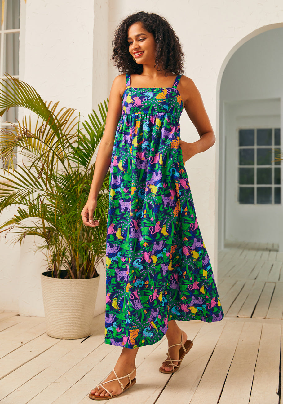 Enchanted Forest Floral Maxi Dress for Women - Boho Summer Beach Dress for Vacation, Wedding, and Outdoor Parties