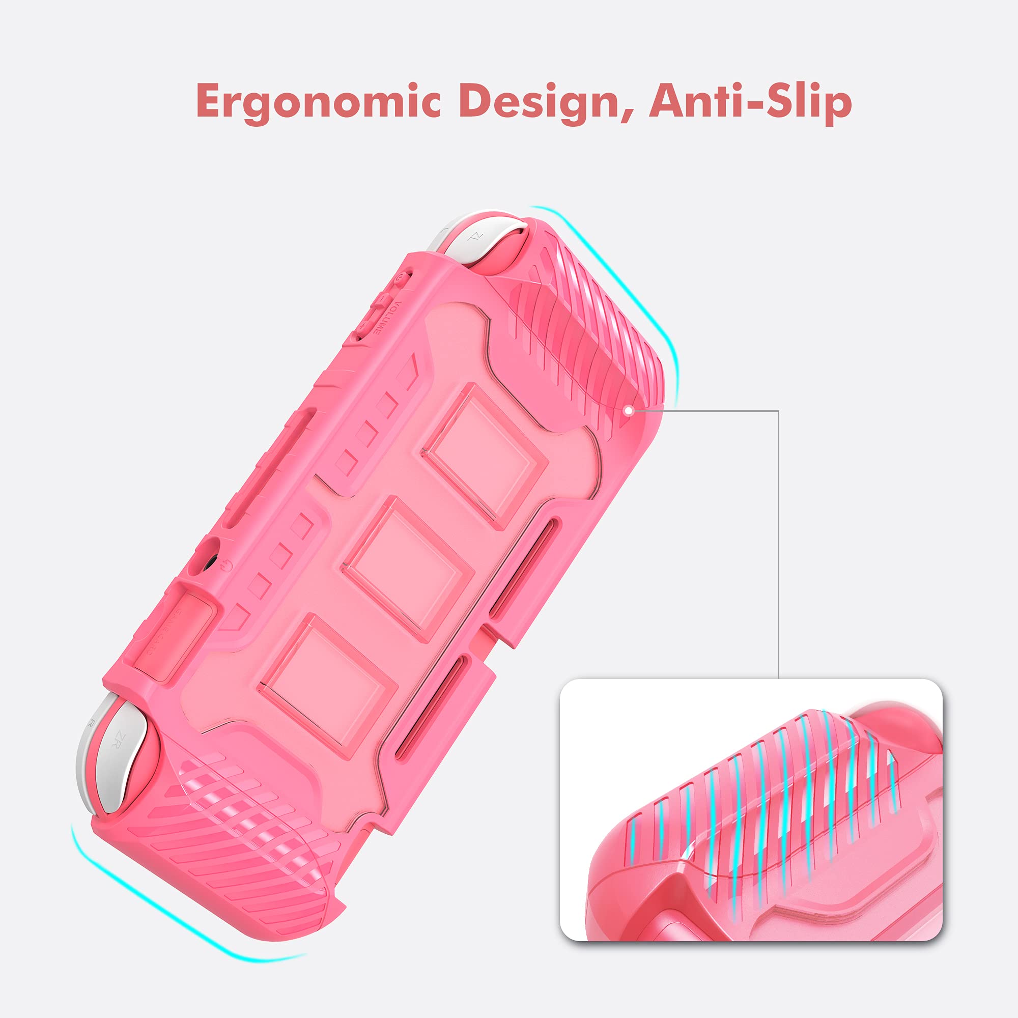 KIWIHOME Pink Protective Hard Case for Nintendo Switch Lite - TPU Cover with Thumb Grip Caps | Cute Gaming Accessory for Girls | Perfect for Travel, Home & On-the-Go Gaming (Pink)