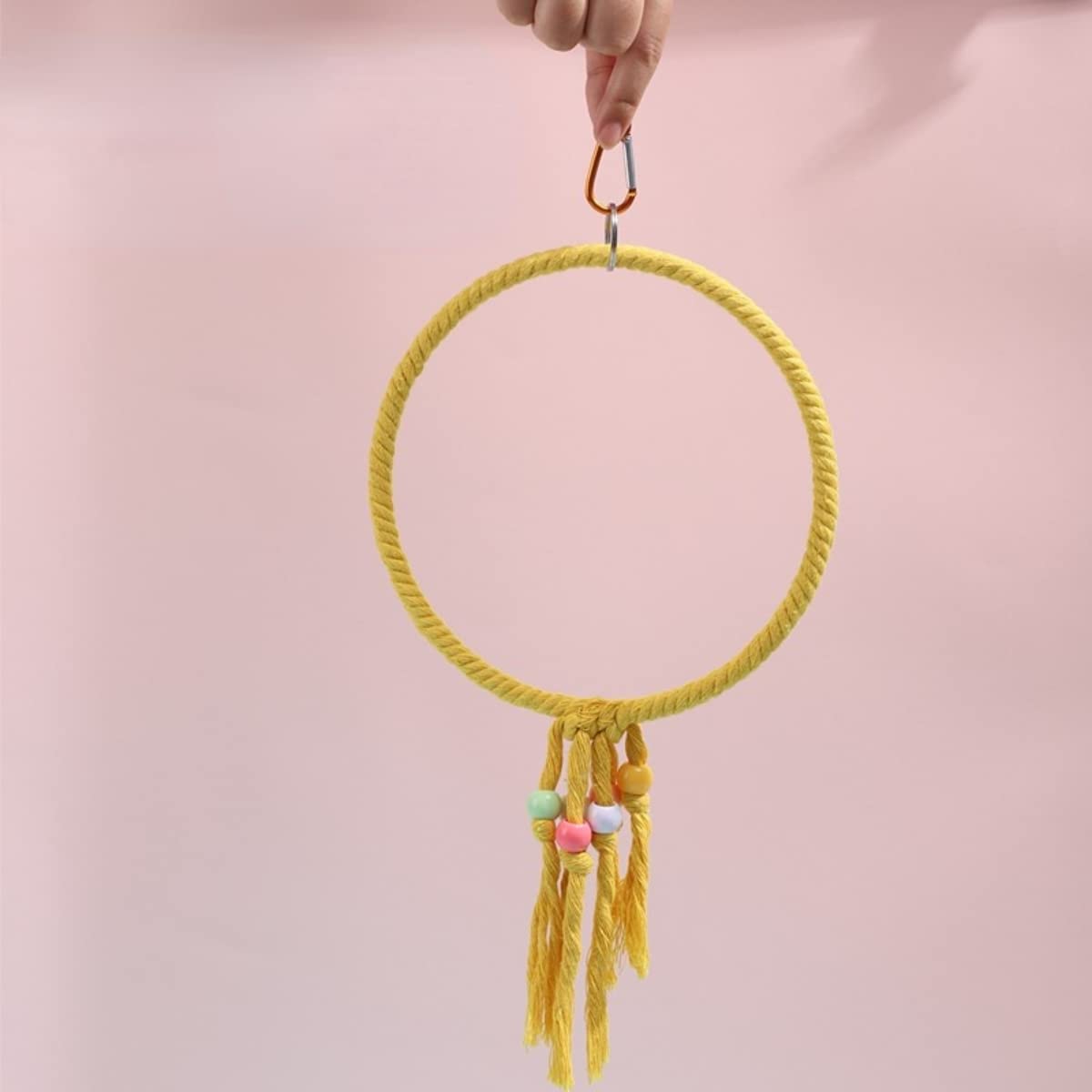 Large Yellow Metal Cotton Rope Swing Perch - Chewable Parrot Cage Toy for Budgies, Cockatiels, Conures & Cockatoos | Bird Ladder Swing with Hanging Hook - Perfect for Playtime & Exercise in Aviaries