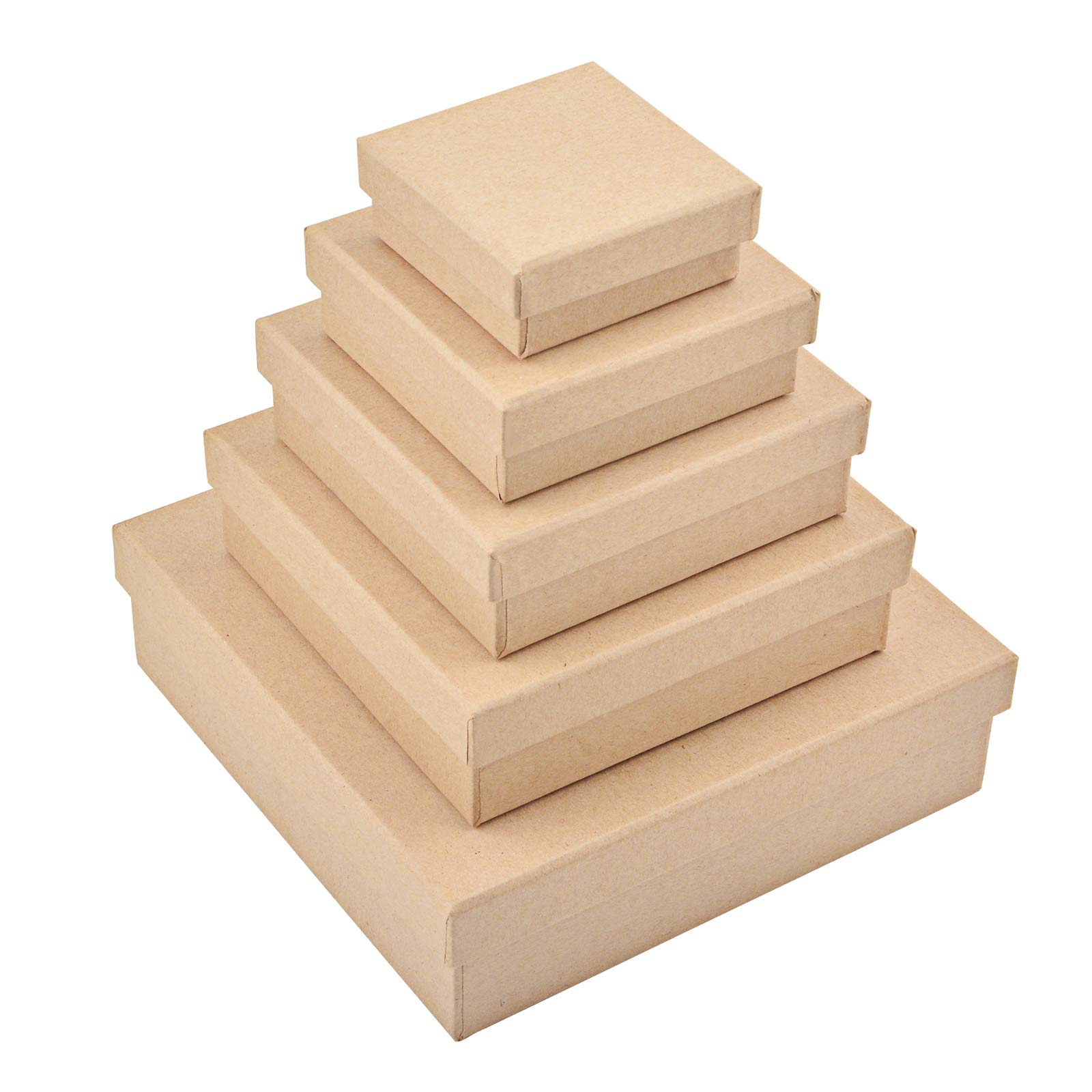 WANDIC Set of 5 Square Mini Kraft Paper Mache Boxes with Lids - Perfect for Crafting, Jewelry Storage, Cosmetics Organizer & Gift Packaging - Ideal for Home Decor, DIY Projects and Party Favors