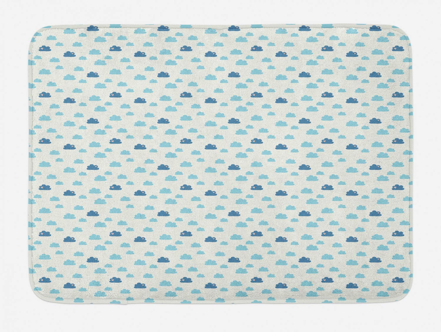 Ambesonne Non-Slip Plush Bath Mat with Clouds & Hearts Design, 30