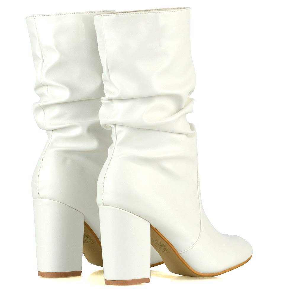 Women's Mid Calf High Heel Boots - Winter Faux Suede Pull On Booties with Ruched Detail | Perfect for Office, Date Night & Cold Weather Fashion