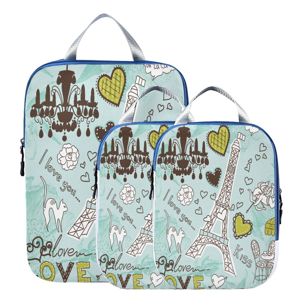 MNSRUU Packing Cubes Set of 3 - Paris Tower Themed Compression Travel Organizer Bags for Suitcases | Perfect for Business Trips, Vacations & Weekend Getaways