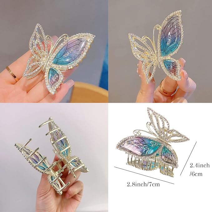 1 PCS Butterfly Metal Hair Claw Clip - Fashion Sparkly Glitter Rhinestone Hair Clip for Women, Girls - Strong Hold Jaw Clip for Ponytail, Bun, Updo - Perfect for Parties, Weddings, Daily Use
