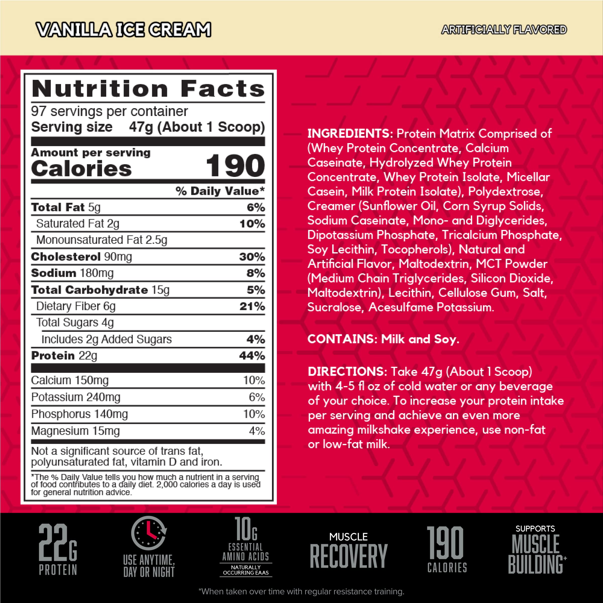 BSN SYNTHA-6 Whey Protein Powder - Vanilla Ice Cream Flavor | 5g BCAA, 22g Protein per Serving | Premium Blend with Micellar Casein & Milk Protein Isolate | 97 Servings (3.7 lbs) for Muscle Recovery & Post-Workout Nutrition | Ideal for Gym, Fitness & Bodybuilding