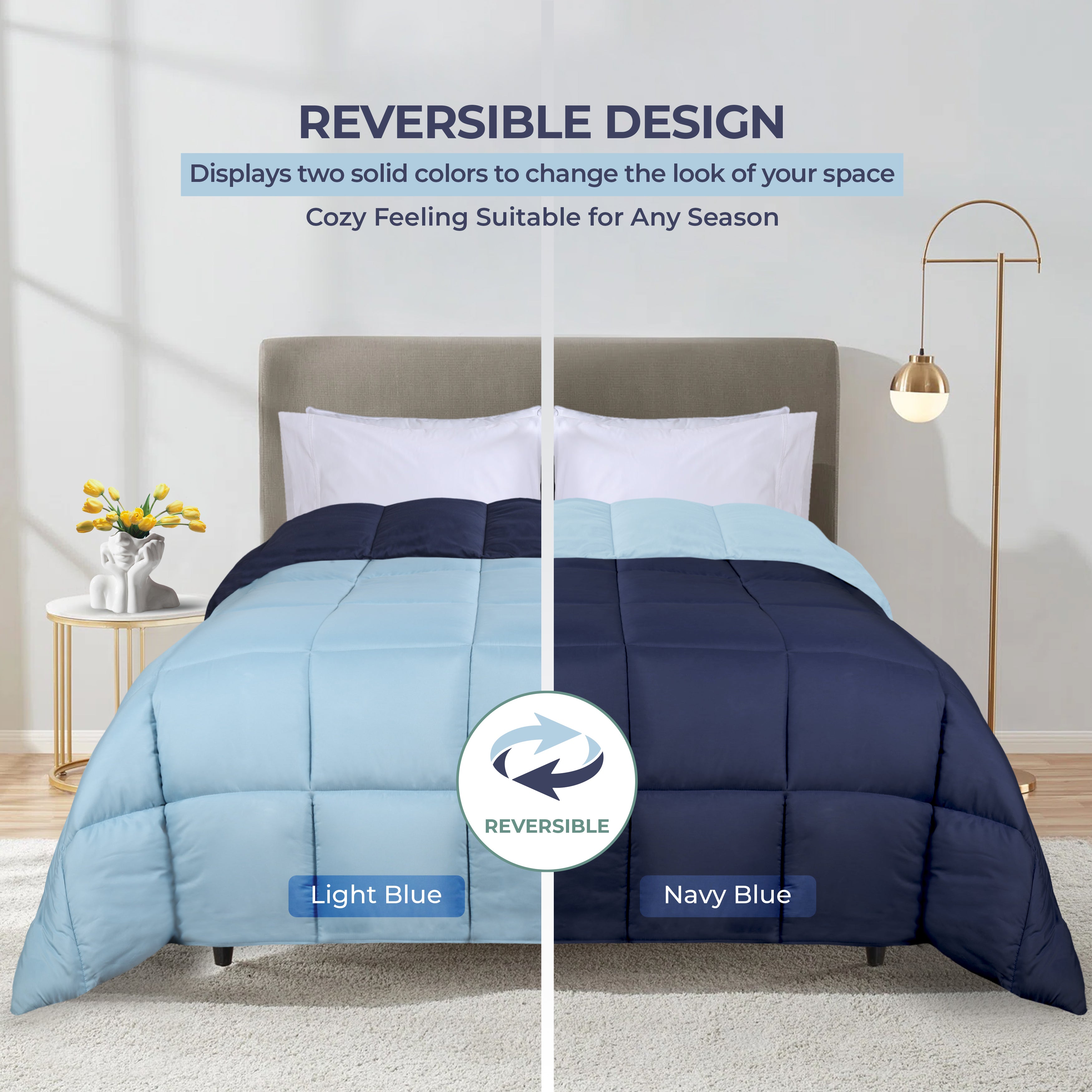 Luxury Brushed Microfiber Reversible Comforter Set - Ultra Soft Bedding for All Seasons - Perfect for Master Bedroom, Guest Room & Dormitory