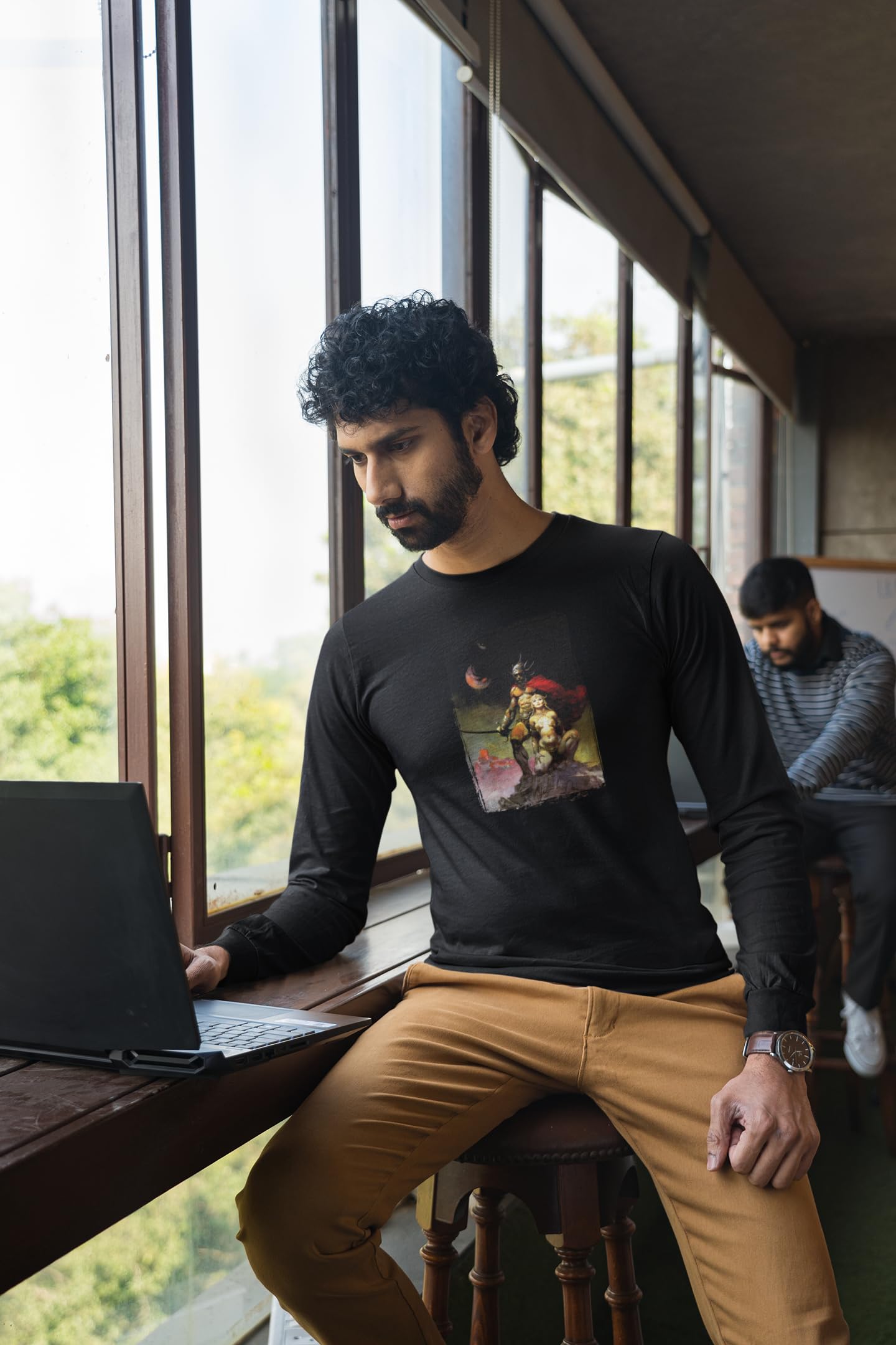 Frank Frazetta Swords of Mars Art Long Sleeve T-Shirt | Pop Threads Graphic Tee | Sci-Fi Fantasy Apparel for Men & Women | Perfect for Cosplay, Comic Con & Everyday Wear