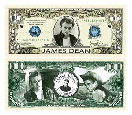 James Dean 50th Anniversary Commemorative Million Dollar Bill in Protective Currency Sleeve - Vintage Hollywood Collectible for Movie Memorabilia Fans - Perfect Gift for Rebel Without A Cause Enthusiasts & American Pop Culture Lovers
