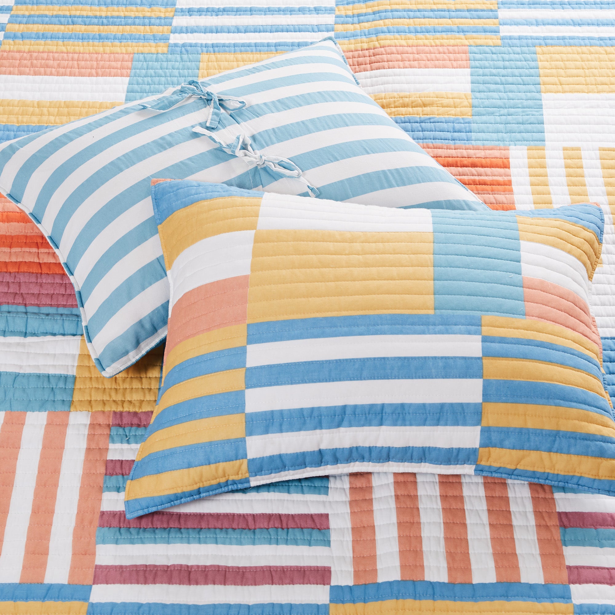 Sol Stripe Patch Quilt Set - Soft & Breathable Cotton Bedding - Perfect for Guest Rooms, Dorms & Cozy Bedroom Decor