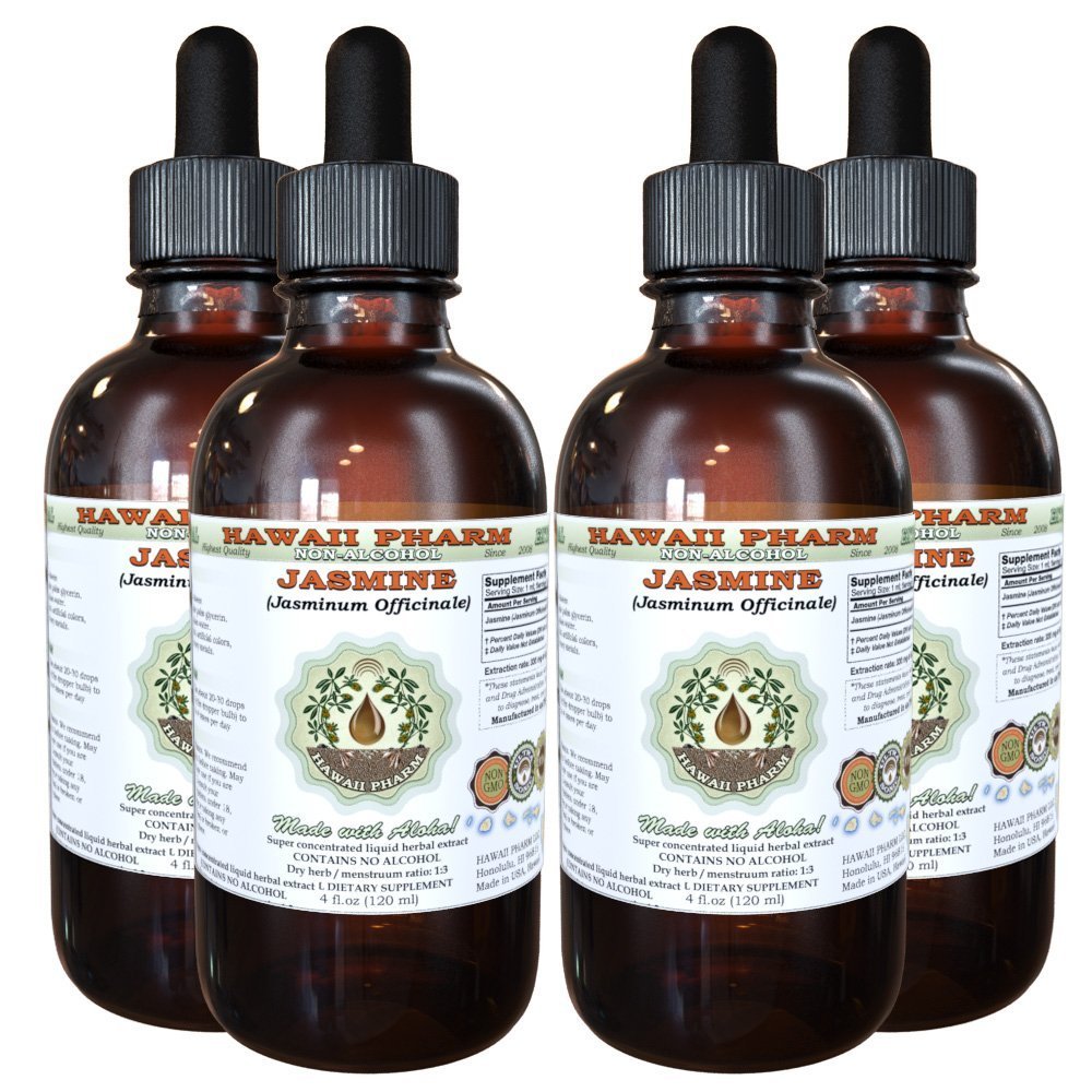 Organic Jasmine (Jasminum officinale) Alcohol-Free Liquid Extract - 4x4 oz Dried Flower Glycerite for Aromatherapy, Skincare & Relaxation | Herbal Supplement & Natural Remedy