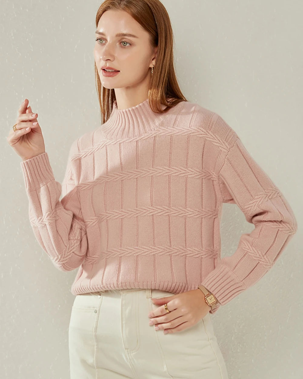 Luxury Textured Mock Neck Cashmere Sweater for Women - Soft & Warm Winter Pullover - Perfect for Office, Date Night & Holiday Outfits