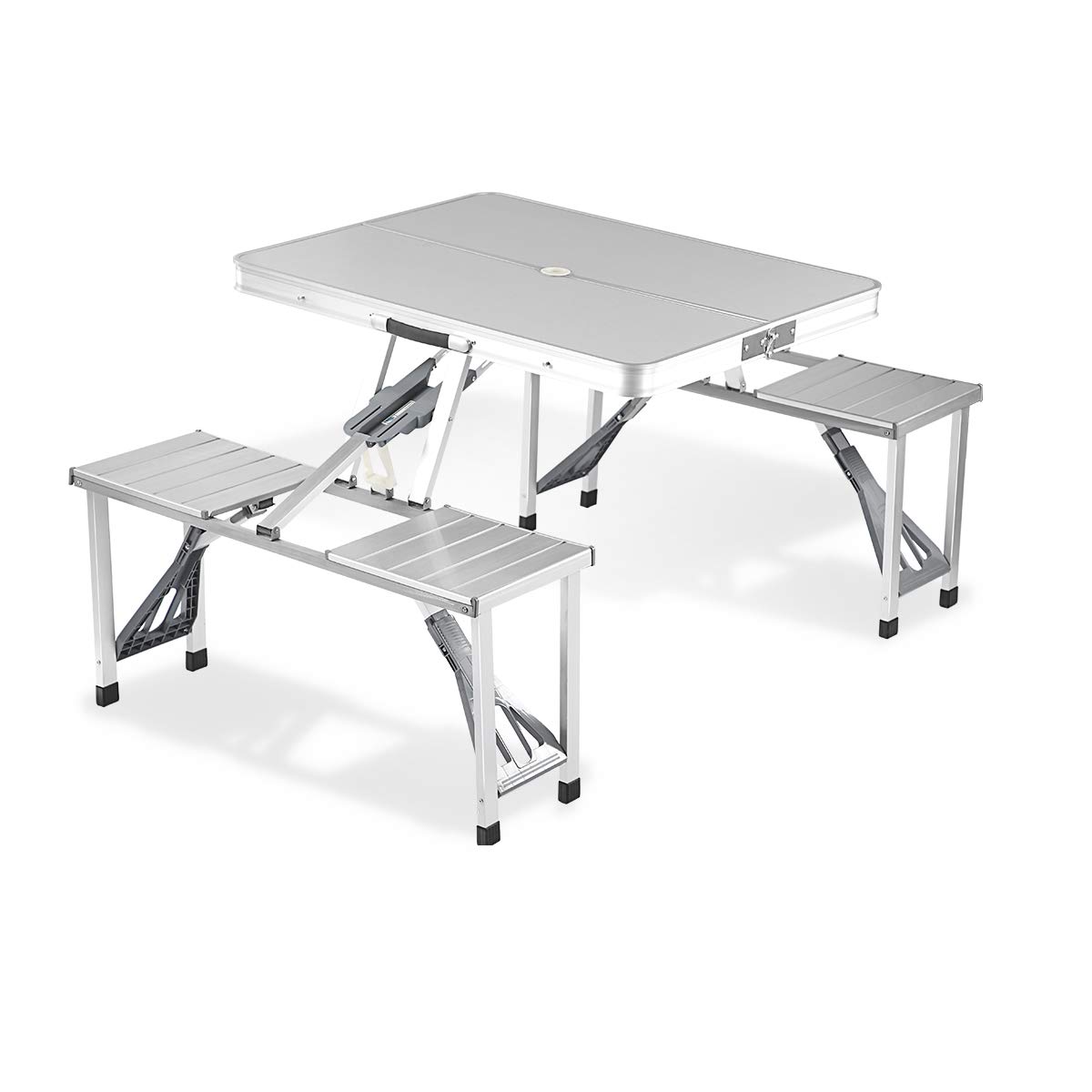Portable Aluminum Folding Picnic Table with 4 Seats & Benches - Lightweight Camping Table for Indoor & Outdoor Use - Perfect for Backyard BBQs, Beach Parties, and Tailgating Events