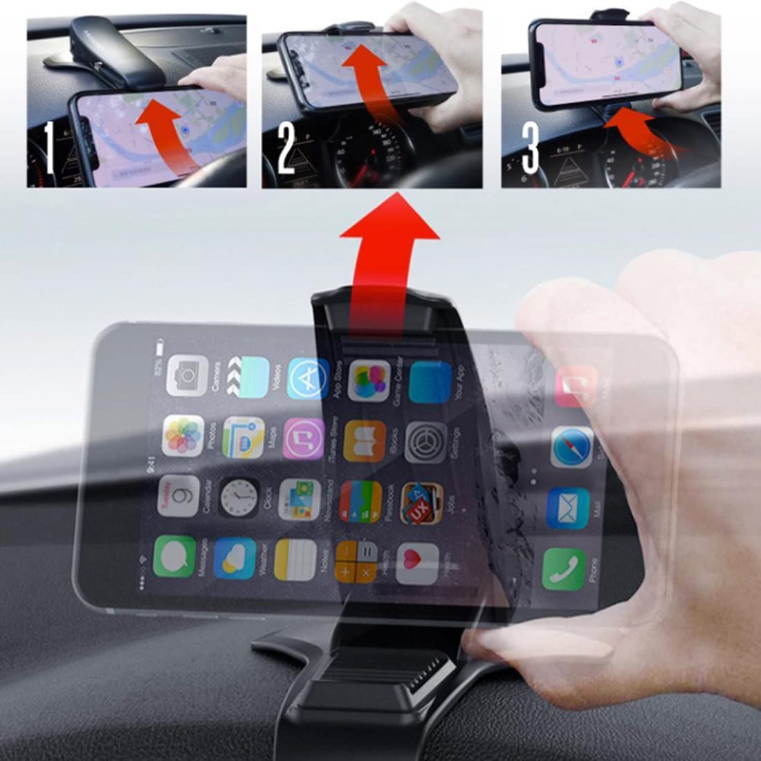 Universal Car Phone Holder & GPS Dashboard Mount - Adjustable Clip for All Smartphones | Perfect for Hands-Free Driving & Navigation