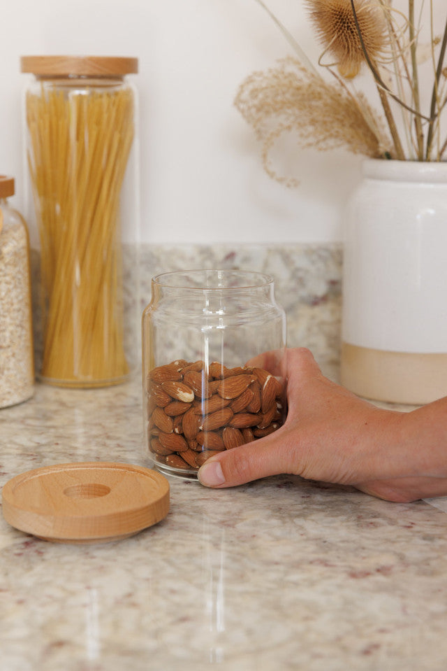 Premium Glass Storage Jars with Beechwood Lids - Airtight Kitchen Containers for Flour, Sugar, Coffee & Dry Goods - Perfect for Pantry Organization & Home Decor