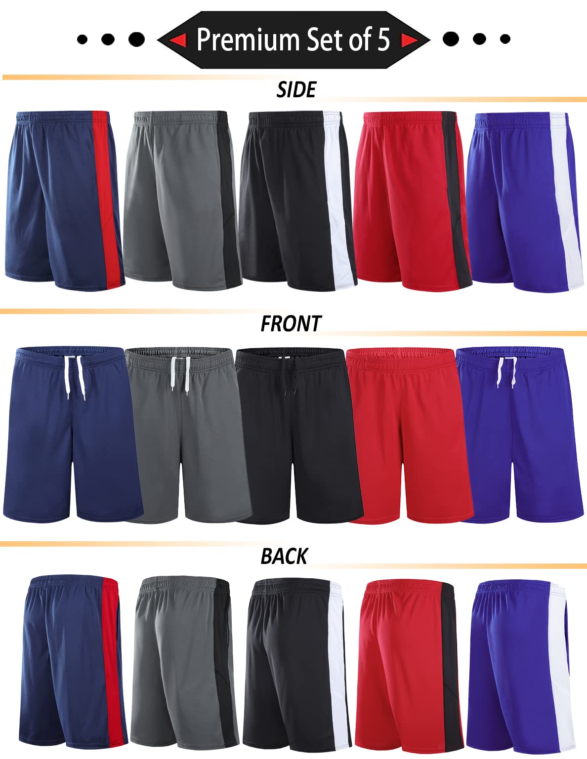 Liberty Imports 5-Pack Boys' Athletic Basketball Shorts - Quick Dry Mesh Gym Shorts with Pockets for Youth Sports & Casual Wear | Perfect for Basketball, Running, and Everyday Active Lifestyle
