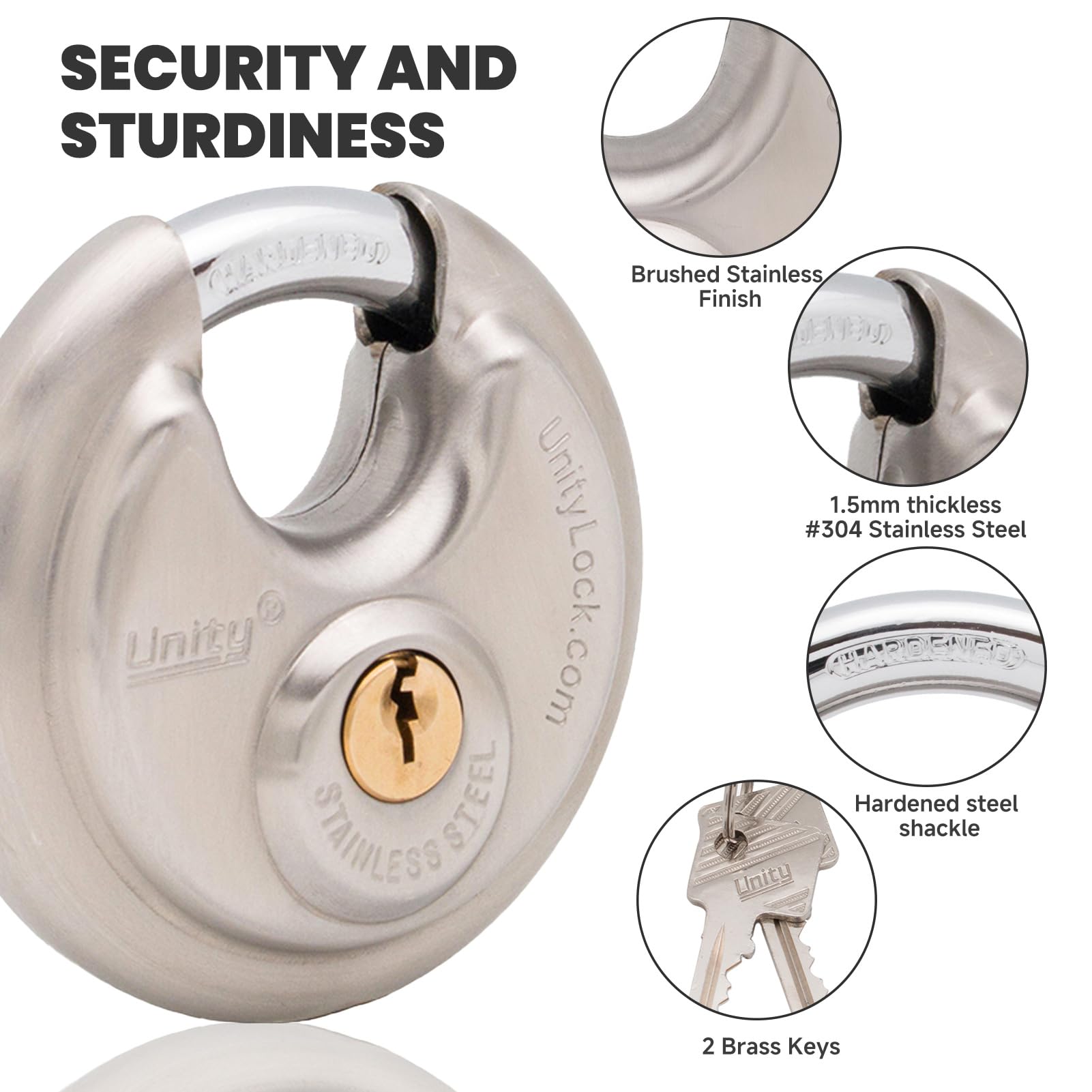 **Stainless Steel Disc Padlock 2 3/4'' (70mm) - Heavy Duty Round Disc Lock for Outdoor Security - Ideal for Self Storage, Trailers, Trucks, Sheds, Fences & Containers - Weatherproof & Durable**    *(Use Cases: Secure your storage units, trailers, trucks, sheds, fences, and shipping containers with this rust-resistant stainless steel disc lock for long-lasting protection.)*