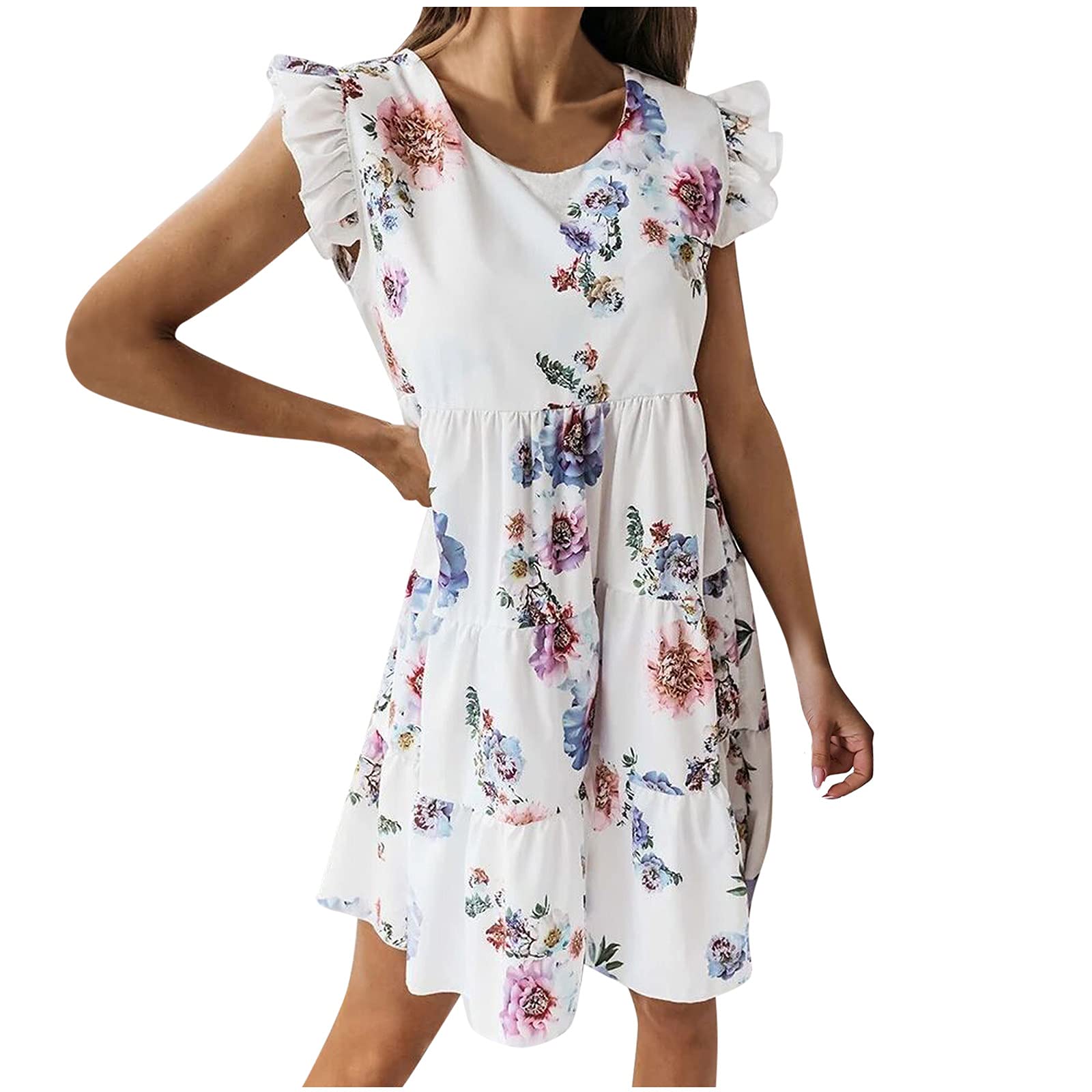 Bohemian Floral Print Mini Sundress for Women - Casual Summer Beach Dress, Cocktail Party & Tea Party Outfit