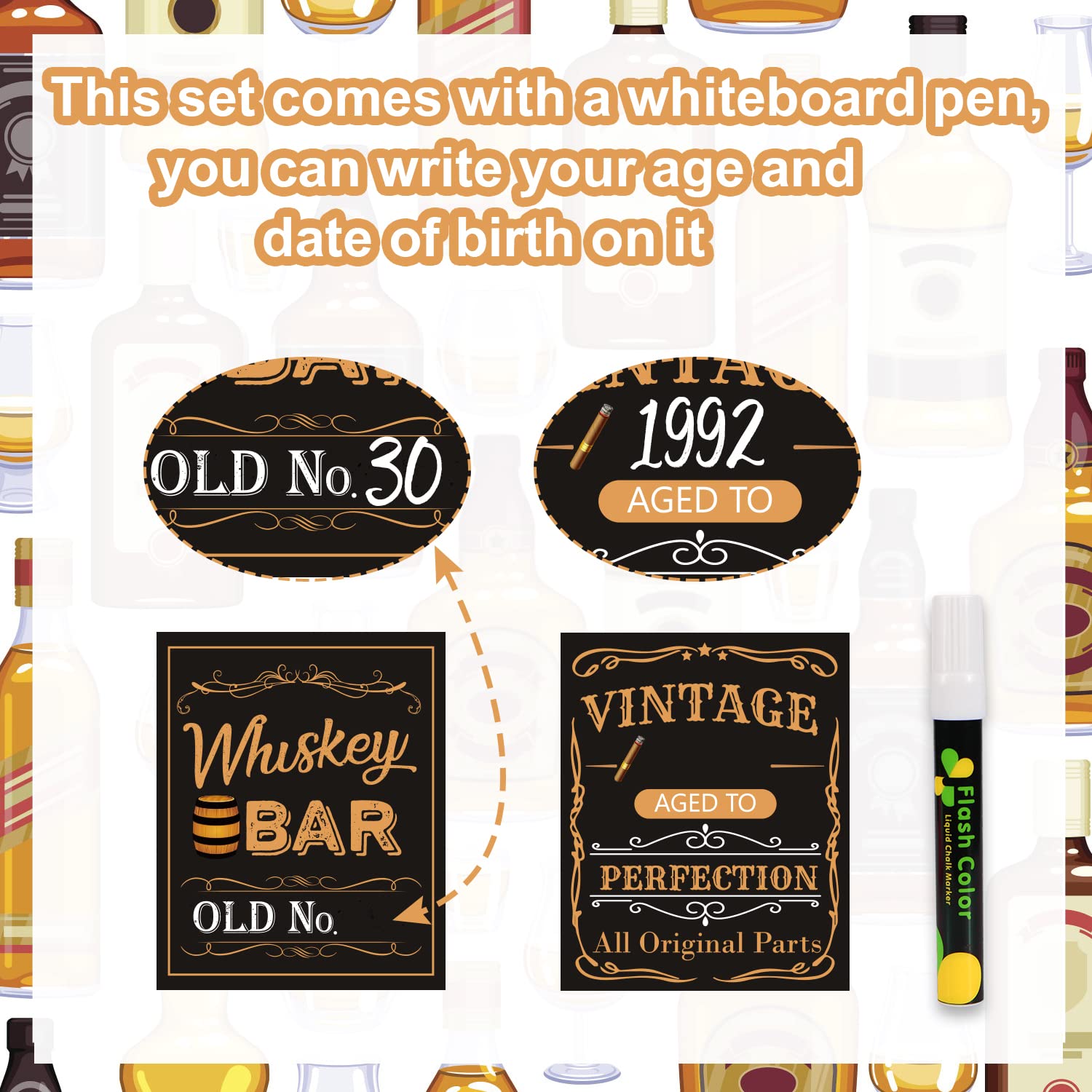 Whiskey Bar Decor Kit - DIY Aged Whiskey Bar Sign & Cake Toppers for Men's 30th 40th 50th Birthday Party Supplies | Perfect for Whiskey Themed Celebrations, Home Bars & Man Cave Decorations