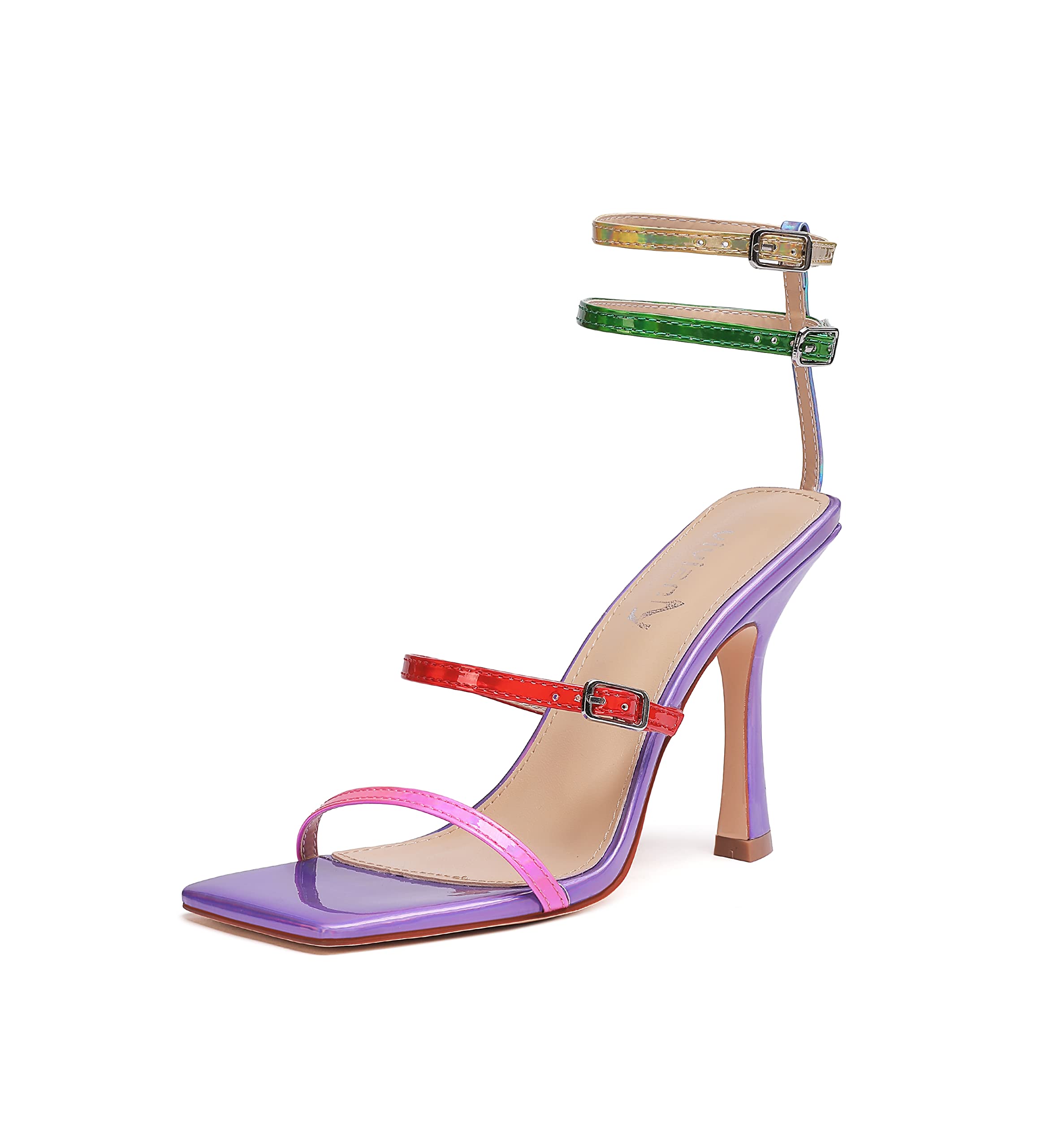 Vivianly Women's Square Toe Strappy Heels Sandals - Sexy Ankle Strap Stiletto High Heels for Party, Wedding & Evening Out (Multi-Color)