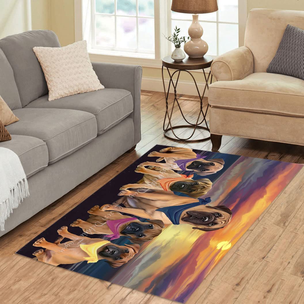 Ultra Soft Family Sunset Bullmastiff Dog Area Rug - Cute Pet Printed Floor Carpet for Dog Lovers - 7'x3'3'' Decorative Indoor Rug - Perfect for Living Room, Bedroom & Pet-Friendly Spaces