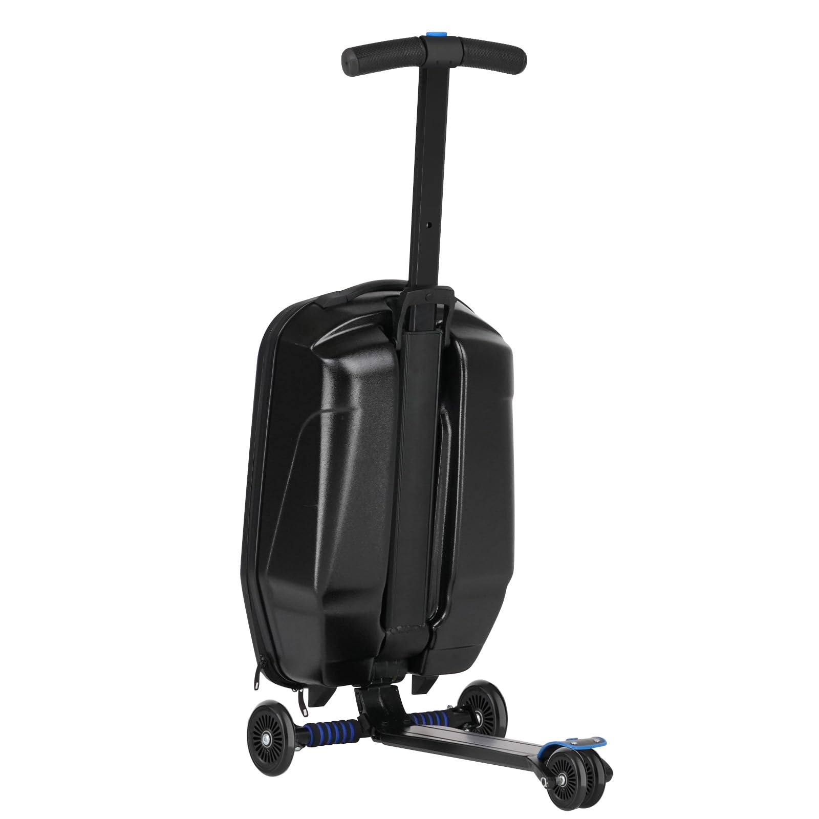 Kids & Adults Ride-On Scooter Luggage - Lightweight Foldable Hardside Carry-On Suitcase with Wheels for Ages 4-15, Multifunctional Travel Suitcase for Children & Teenagers (Charcoal Black) - Perfect for Airports, Family Vacations & School Trips