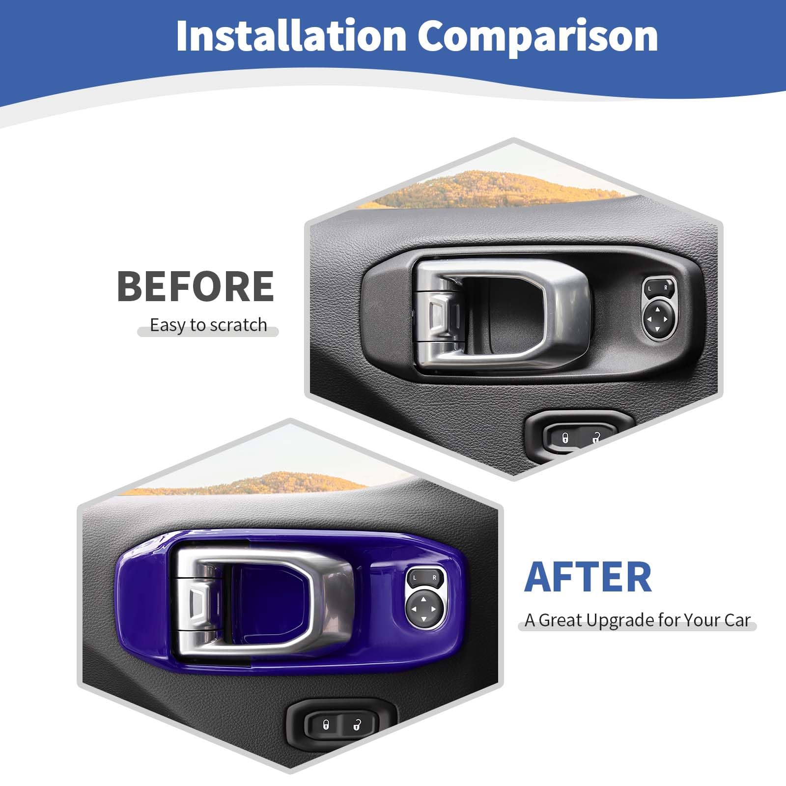 RT-TCZ Jeep JL Inner Door Handle Bowl Cover Trim - Compatible with Jeep Wrangler JL/JLU & Gladiator JT (2018-2024) - Purple Interior Accessories (4-Piece Set) - Upgrade Your Vehicle's Interior Style & Protection