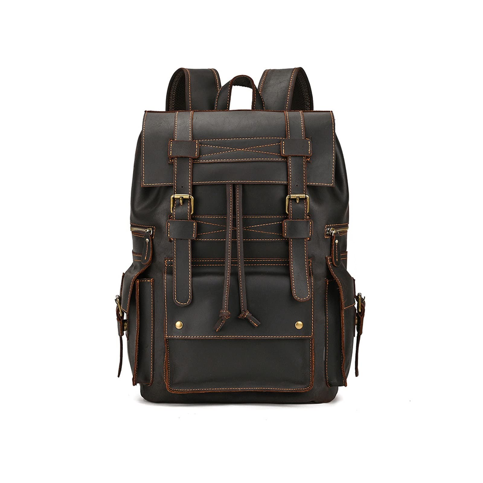 Vintage Leather Backpack for Men & Women - 16 Inch Laptop Bag with Multiple Pockets, Large Capacity Business Travel Backpack, Hiking Daypack, School Bookbag (Dark Brown) - Perfect for Office, College, Outdoor Adventures & Daily Commute
