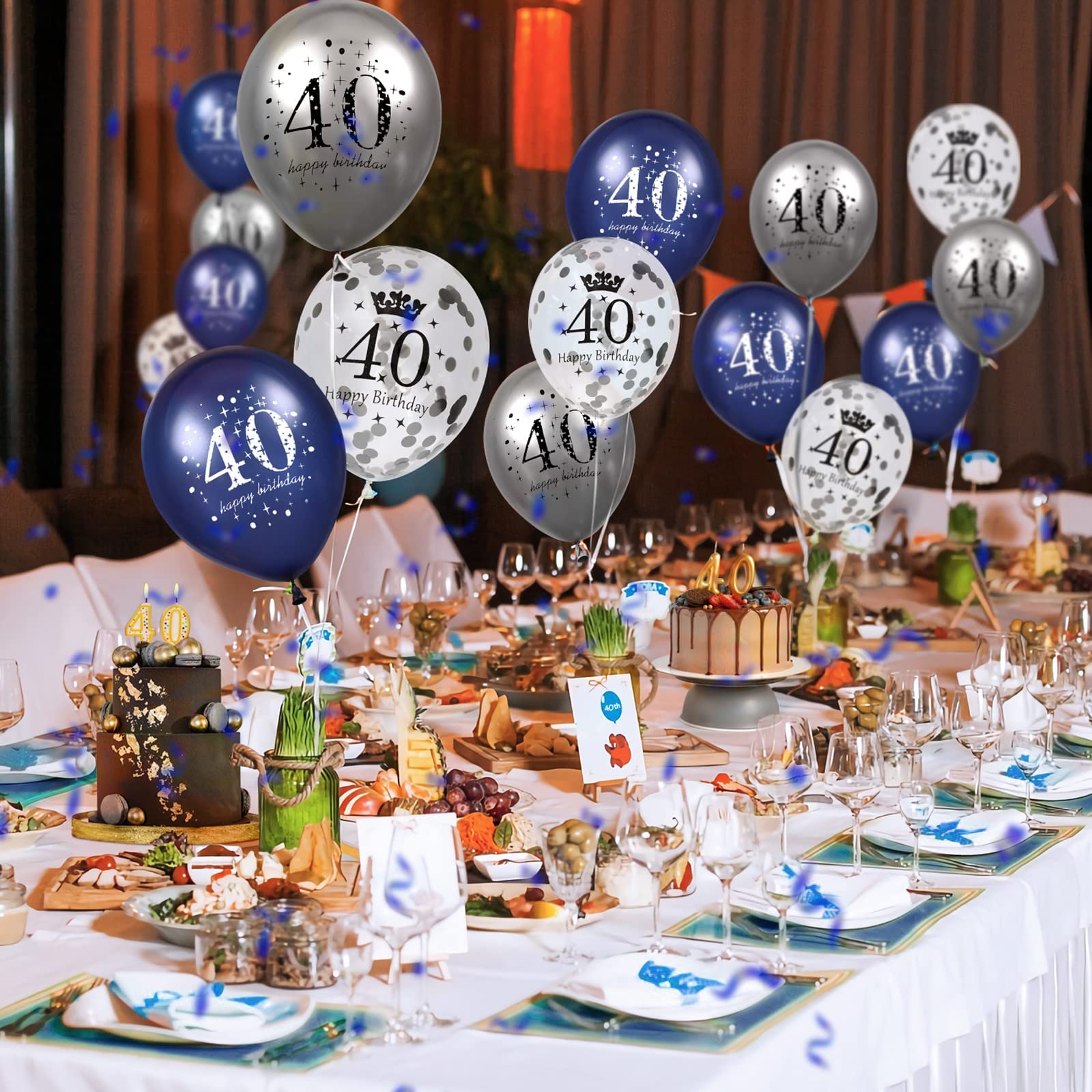 40th Birthday Latex Balloons - 40Pcs Navy Blue & Silver Happy 40th Birthday Party Decorations for Men & Women - Perfect for 40th Birthday Parties, Anniversaries, Milestone Celebrations & Balloon Arches