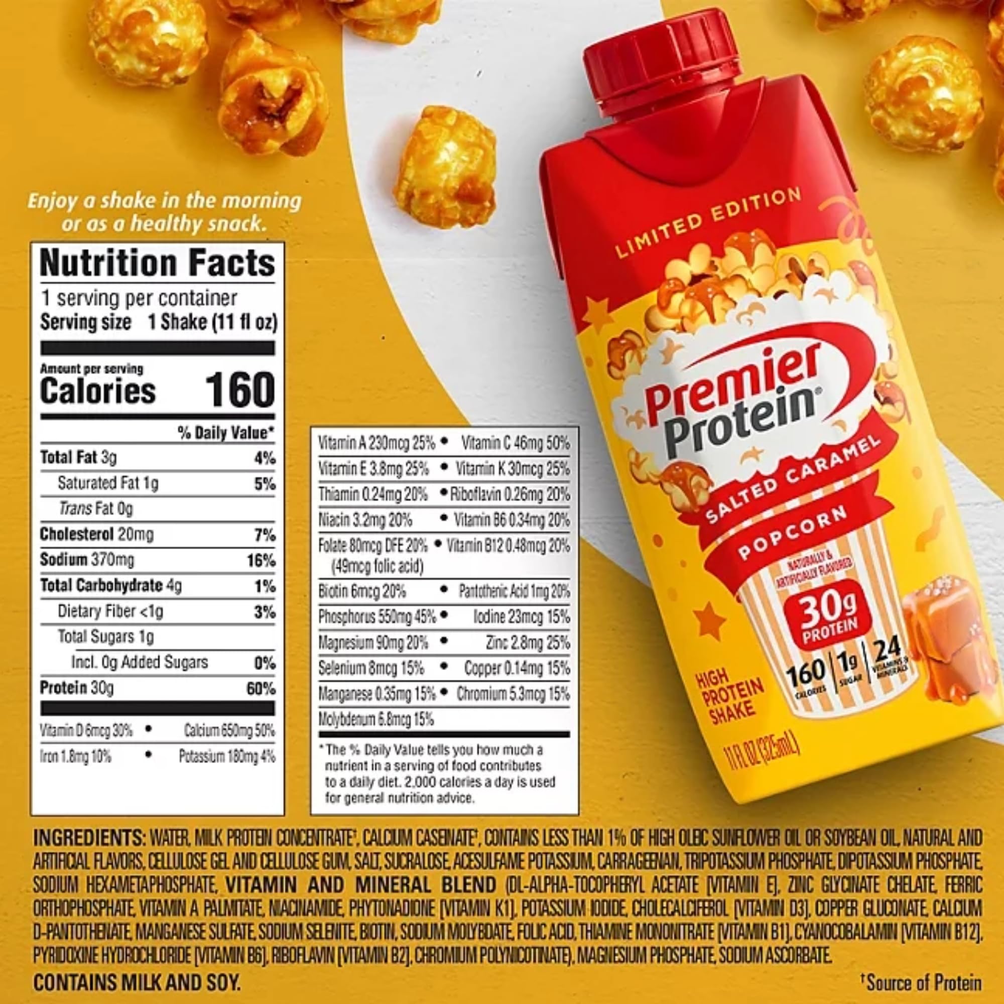 Premium High-Protein Shake - Salted Caramel Popcorn Flavor | 15 Pack (11 fl oz) | Nutrient-Rich Meal Replacement for Weight Loss, Post-Workout Recovery & On-the-Go Snacking