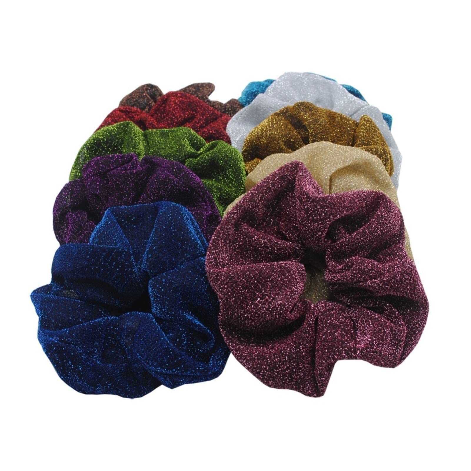 LXRZLS Large Glitter Hair Scrunchies for Women - Silver Elastic Hair Bands, Thick Hair Ties for Ponytails, Buns & Dance - Soft No-Slip Hair Accessories for Everyday, Workouts & Special Occasions