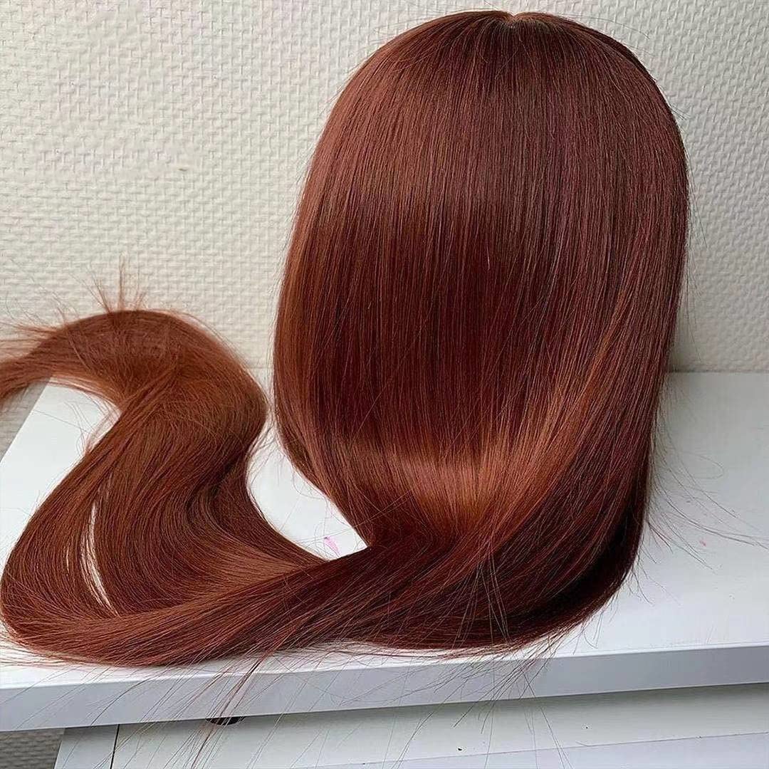 YMS 150% Density Straight Lace Front Wigs Human Hair - Auburn Reddish Brown 16 Inch Transparent Lace Frontal Wigs for Women | Perfect for Daily Wear, Cosplay & Special Occasions