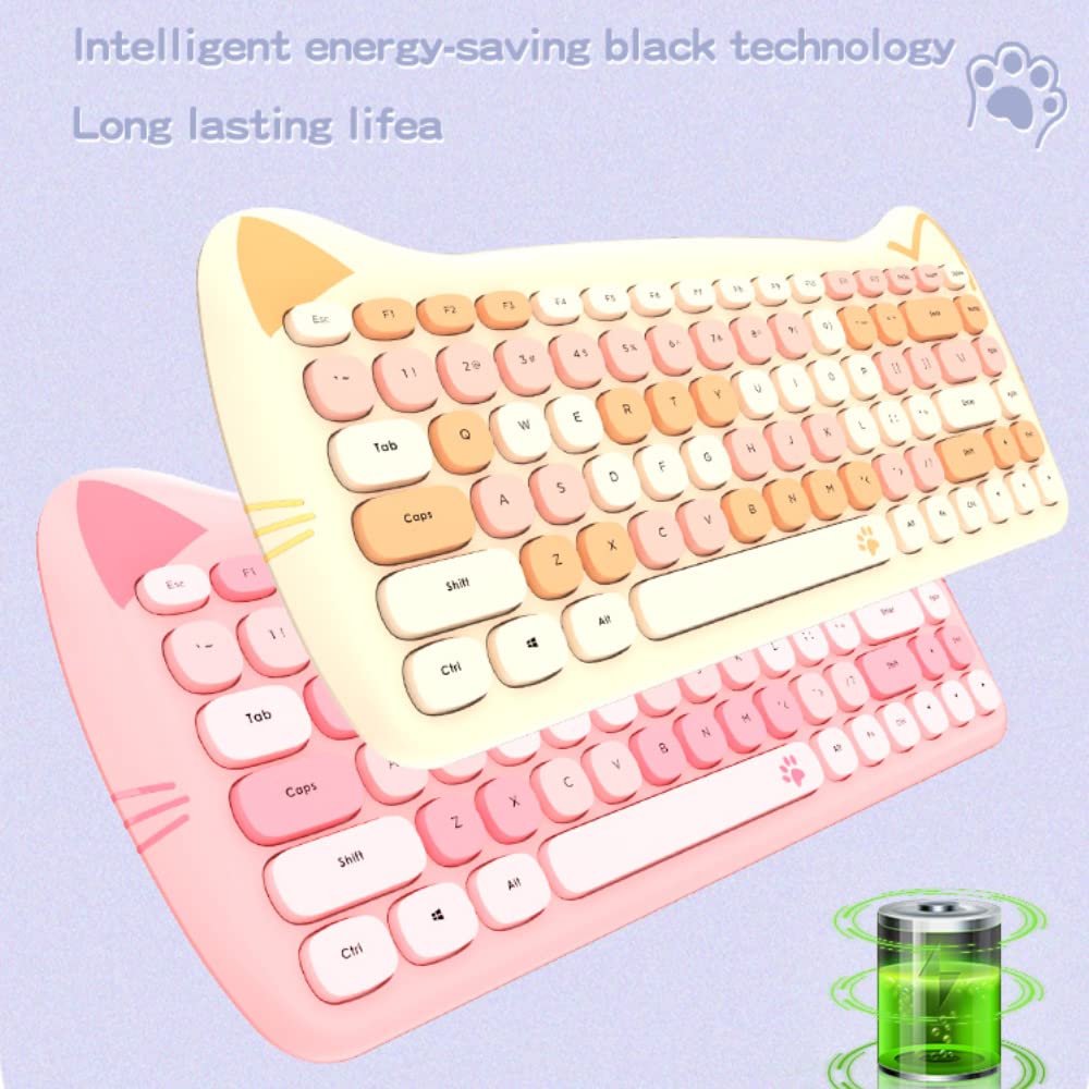 Wireless Mouse and Keyboard Combo - 2.4G Cordless Cat Design Mouse & Keyboard Set with USB Receiver for Laptop, PC, MAC (Milk Tea Brown) - Perfect for Office, Home, Gaming & Gift Giving