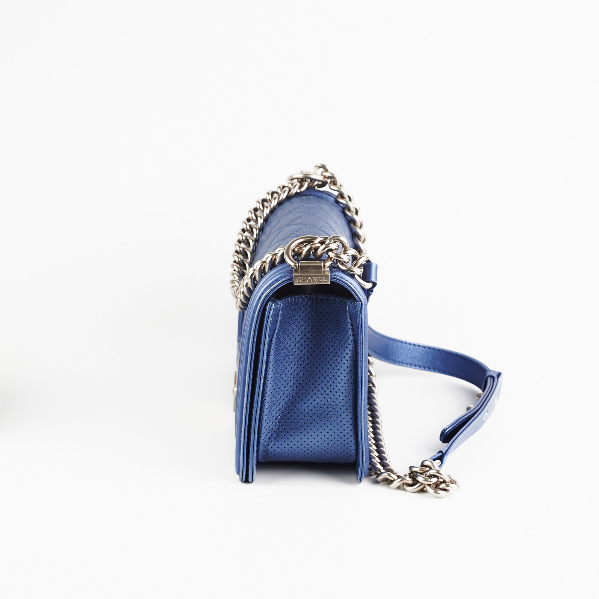 Chanel Old Medium Boy Bag in Metallic Blue - Luxury Leather Crossbody Bag for Women | Perfect for Parties, Date Nights & Special Occasions