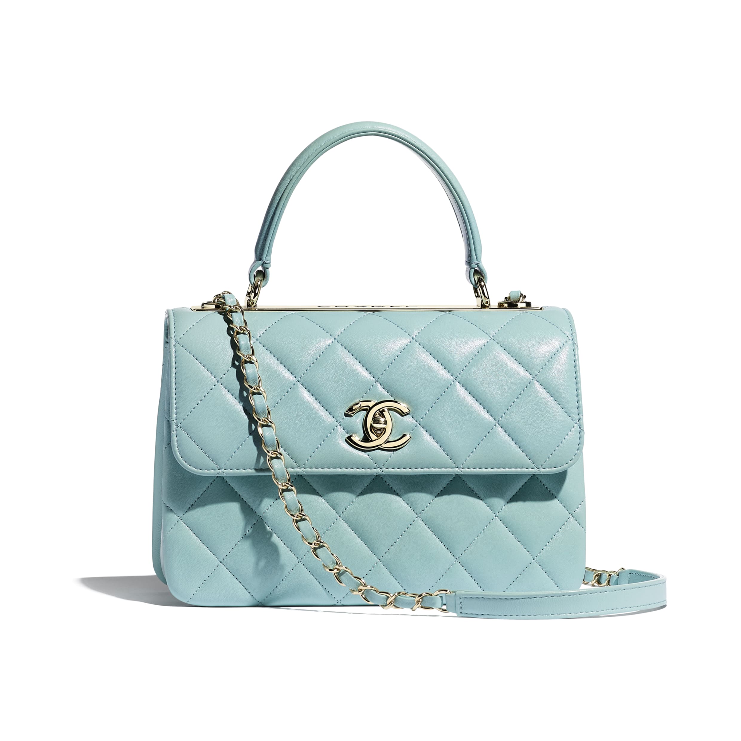 Chanel Small Flap Bag With Top Handle Light Blue Gold - Luxury Crossbody Shoulder Bag for Women, Perfect for Date Night & Special Occasions