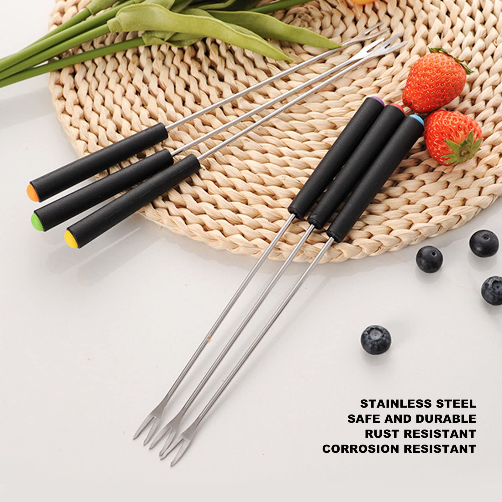 Premium Stainless Steel Fondue Forks Set of 6 - 12 Inch Long Forks for Cheese, Chocolate Fondue, Cakes & Fruits - Rust Resistant & Durable - Perfect for Parties, Family Gatherings & Romantic Dinners