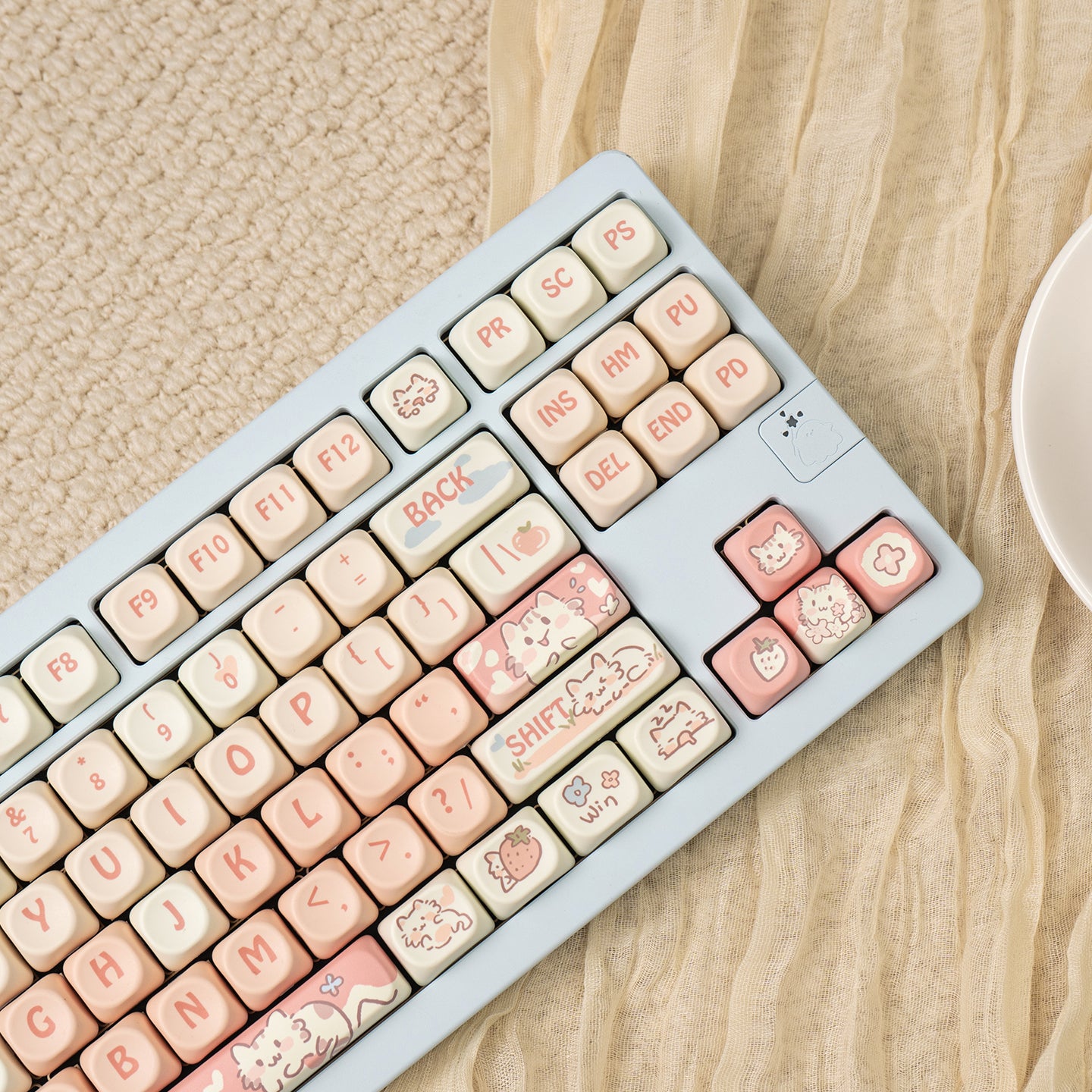 MOA Height Strawberry Kitten Magnetic Axis Mechanical Keyboard Keycap - PBT Dye-Sublimation Custom Keycaps for Gaming, Typing & Office Work