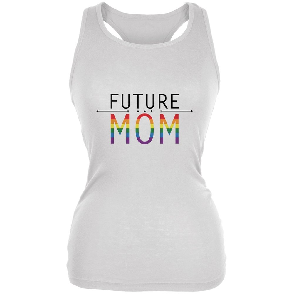 Old Glory LGBT Pride Future MOM White Junior's Soft Tank Top - Medium | Comfortable Casual Wear for Pride Events, Mother's Day & Summer Outfits