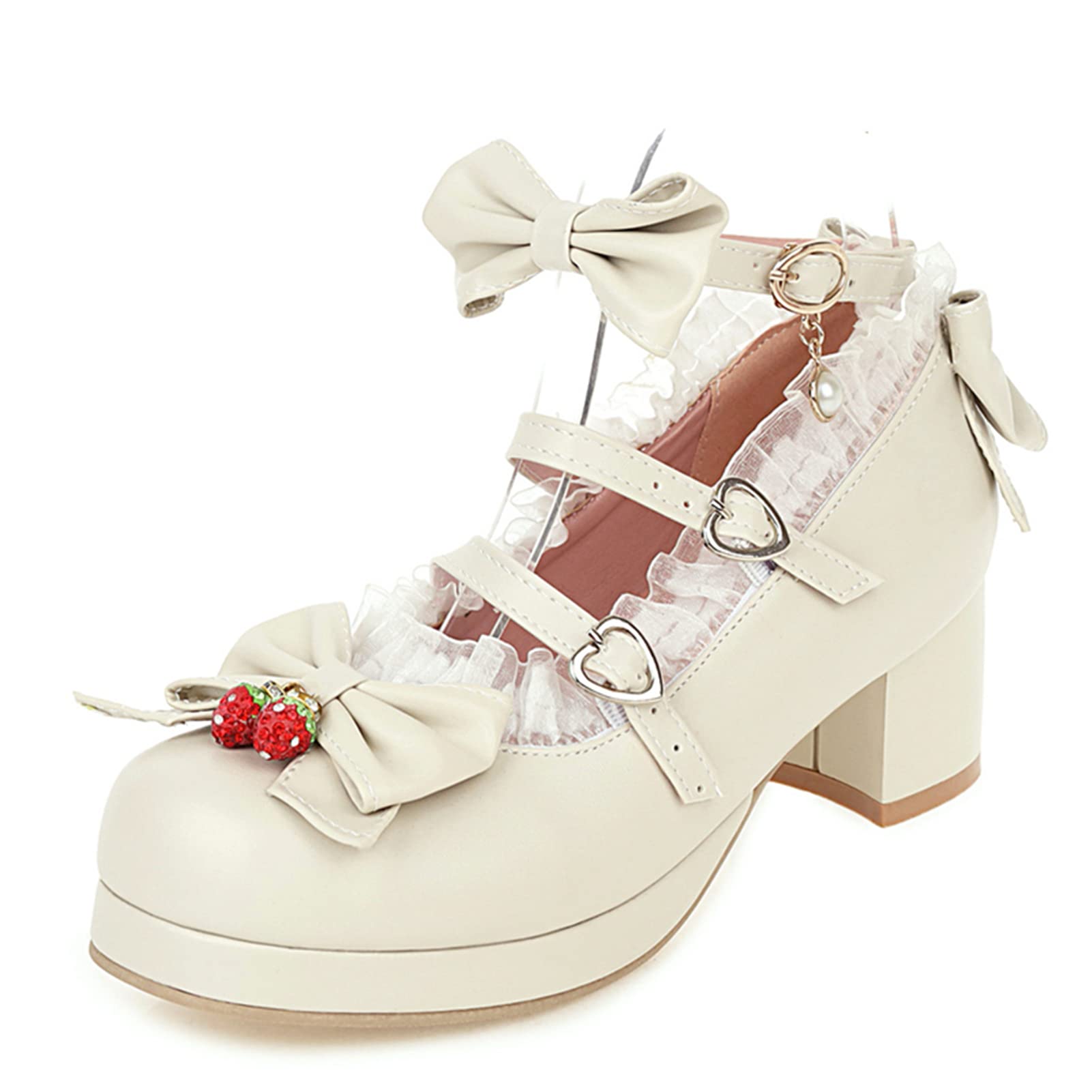MEOTINA Women's Mary Jane Pumps - Thick High Heels Platform Shoes with Bow for Kawaii Fashion | Perfect for Office, Party & Casual Outfits